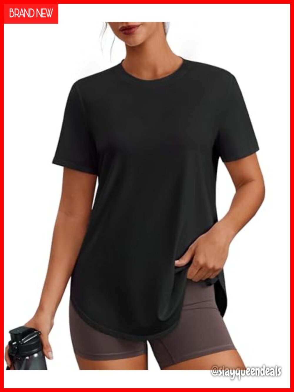 UPF 50+ Athletic Workout Top Womens Hip Length Crew Neck Tee